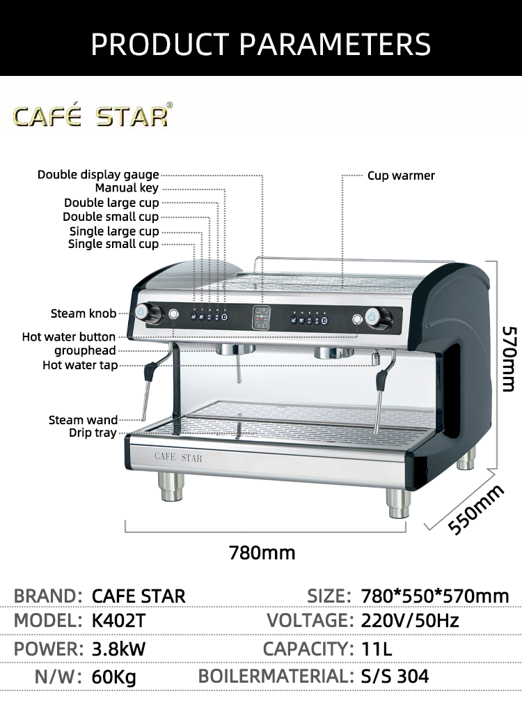 Pembuat kopi espresso mesin kopi profesional separa automatik untuk espresso