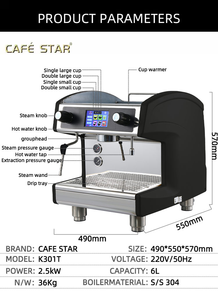 Kafe profesional mesin kopi 6L separa automatik kumpulan tunggal 9 bar